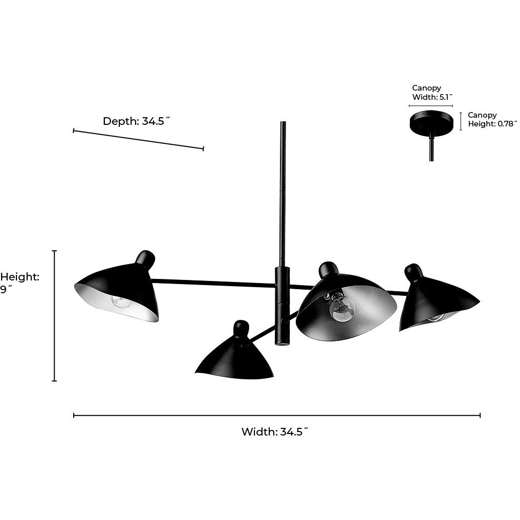 Warhol 4 Light 35 inch Matte Black Chandelier Ceiling Light